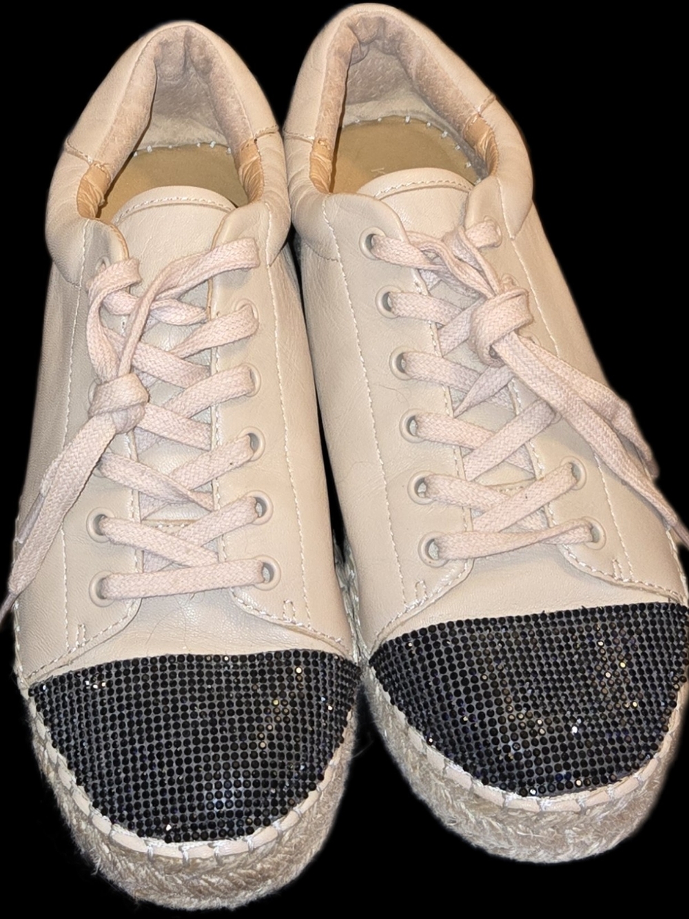 Kendall & Kylie Cream Lace-Up Sneakers with Black Crystal Toe - "Joslyn" style